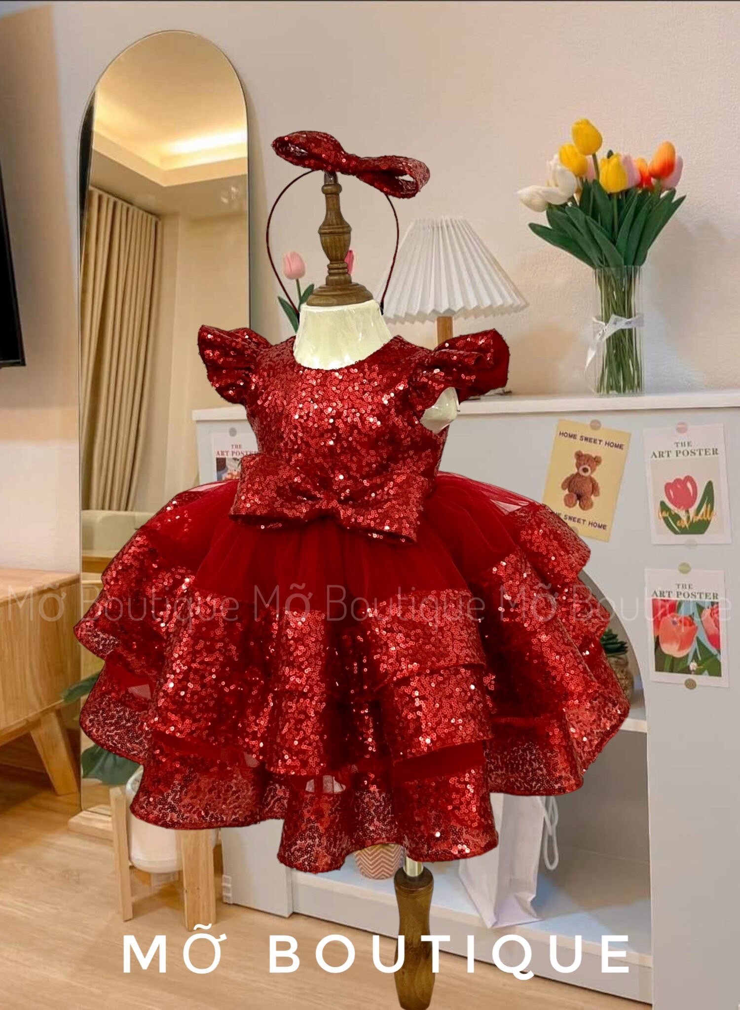 Luxury Multi Layers Girl Dress With Sparkling, Elegant Baby Green Dress