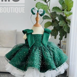 Christmas Girl Luxury Tutu Sequin Christmas Dress, Elegant Baby Green Dress Sequin Fabric + Free Gift, Special Occasion Dress, Gift for Baby