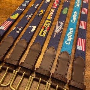 Custom Needlepoint Belt 100% Hand-Stitched Personalized Belt Monogram Golf Belt Gift for Dad Handmade 10-12 Week Lead Time image 1