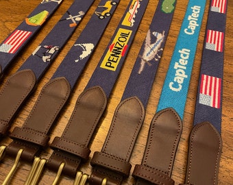 Custom Needlepoint Belt | 100% Hand-Stitched | Personalized Belt | Monogram | Golf Belt | Gift for Dad | Handmade | 10-12 Week Lead Time