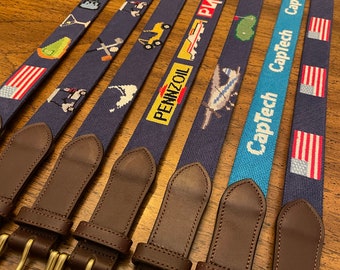 Custom Needlepoint Belt | 100% Hand-Stitched | Personalized Belt | Monogram | Golf Belt | Gift for Dad | Handmade | 10-12 Week Lead Time