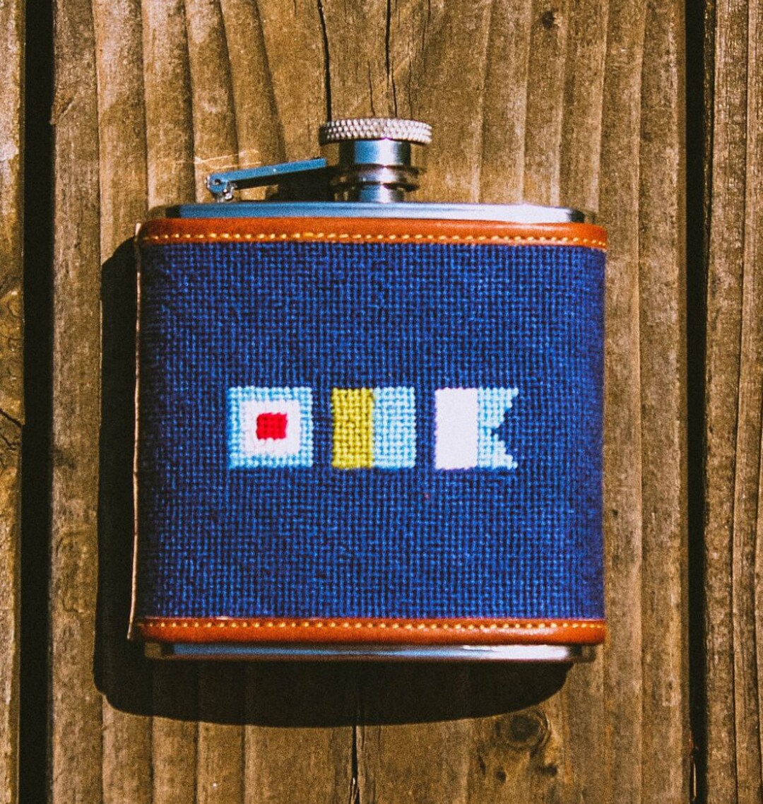 Custom Needlepoint Flasks 100 Handstitched Stainless Steel Cowhide