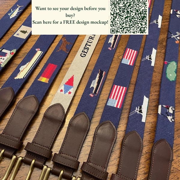 Custom Needlepoint Belt | 100% Hand-Stitched | Personalized Belt | Monogram | Golf Belt | Gift for Dad | Handmade | 12 Week Lead Time