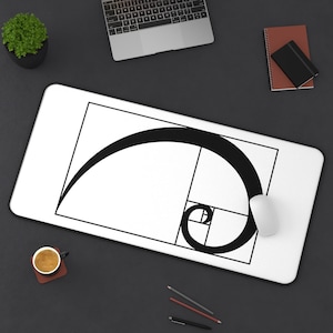 Geometric Fibonacci Desk Mat, Fibonacci Spiral Art with Stock Market Golden Ratio, Cryptocurrency Gift, Co-Worker Office Gift