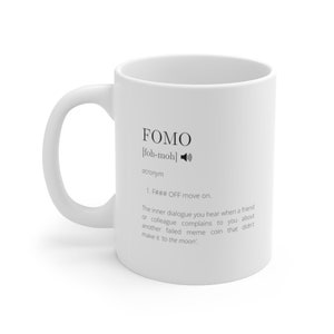 FOMO Taza Regalo de criptomoneda, Regalo para entusiastas de las criptomonedas, Taza criptográfica divertida, Bitcoin, Inversores de monedas meme, Regalo para comerciantes de criptomonedas