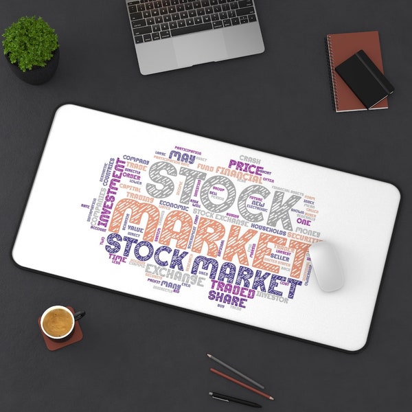 Stock Market Word Cloud Desk Mat - 3 Sizes Available, Trendy Aesthetic for Traders, Crypto Lover Gift, Co-Worker Office Gift