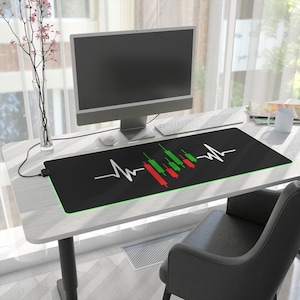 Trading Heartbeat Desk Mat with LED Light Strip around the Edging, Work From Home Office Gift, Day Trader / Crypto Trader