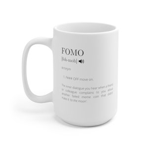 Miedo a perderse la taza FOMO, comerciante del mercado de valores, regalo de la oficina de Wall Street, HODL, entusiasta de las criptomonedas