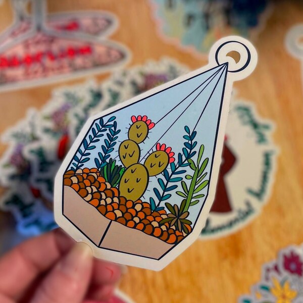 Terrarium Cactus Succulent Vinyl Sticker Art Print
