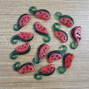 6 pezzi, perle di anguria in vetro di Murano fatte a mano, ciondolo a forma di anguria lavorato a lume, perle di frutta in vetro di Murano, orecchini con perle di Natale