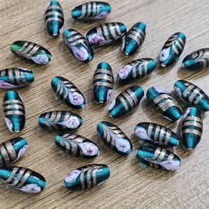 8pc, Handmade Flower Lampwork Glass Beads Artisan Lampwork - Printed Floral Glass Bead, Flower Charms DIY Bracelet Necklace Earrings