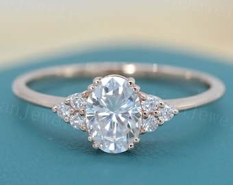Oval Moissanite Vintage Engagement Rings Rose Gold Antique Pear Cut Rings Women Dainty Promise Ring June Birthstone Anniversary Gift For Her