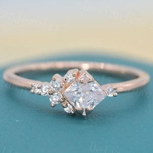 Moissanite engagement ring set Rose gold vintage ring Unique Curved Moonstone Opal Diamond wedding ring Anniversary Promise gift for women