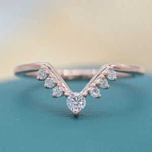 Moissanite Vintage engagement Ring Rose Gold Curved Wedding Ring June Birthstone Unique Jewelry Gift Self love ring Housewarming Gifts