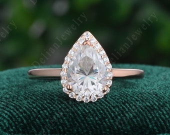 Vintage Teardrop Morganite Ring- 14K Rose Gold Vermeil Morganite Engagement Ring For Women- Promise Ring- Anniversary June Birthstone For He