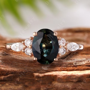 Vintage Green Moissanite Engagement Ring Rose Gold Cluster Engagement Ring Art Deco Moissanite Promise Ring Women Gift Anniversary Gift