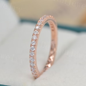Moissanite Full Eternity Wedding Band 14K Rose Gold Moissnite Stacking Band Diamond Promise Ring Women Dainty Ring Anniversary Gift
