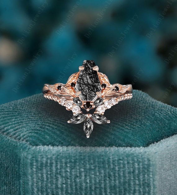 Vintage Coffin Cut Rutilated Quartz Engagement Ring Art Deco Twig - Main Image