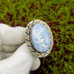 Handmade Owyhee Blue Opal Ring: Sterling Silver Plated, Adjustable