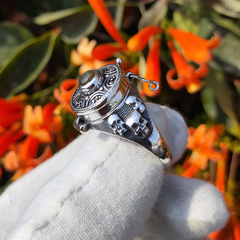 Poison Ring, Adjustable Ring, Skull Ring, Round Gemstone, Pill Box Ring, Snuff Ring, Poisoner Ring, 925 Silver Plated, For Her, Square Rings image 8
