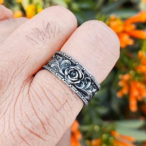Sterling Silver Flower Ring: Personalized Secret Message Band