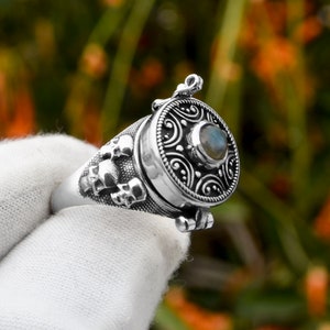 Poison Ring, Adjustable Ring, Skull Ring, Round Gemstone, Pill Box Ring, Snuff Ring, Poisoner Ring, 925 Silver Plated, For Her, Square Rings image 7