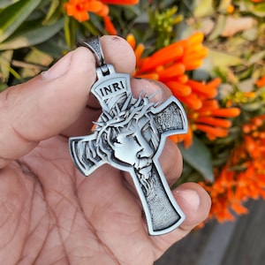 Cross Pendant, Jesus Crucifix Necklace, Christ Jesus Cross Pendant, Religious Mens Pendant, Silver Christian Accessory, Oxidized Men Medal