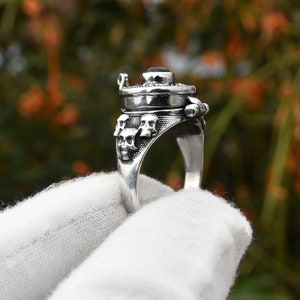 Poison Ring, Adjustable Ring, Skull Ring, Round Gemstone, Pill Box Ring, Snuff Ring, Poisoner Ring, 925 Silver Plated, For Her, Square Rings image 6