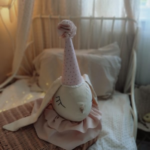 Cabeça de coelho de algodão feita à mão para decoração de parede de quarto infantil, troféu de coelho de circo.