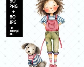 60 schrullig Mädchen Clipart Bundle, digitales PNG + JPG, Fußball, Eislaufen, Haustiere und mehr, Aktivitätsgrafik für Lehrer, Planer, Basteln