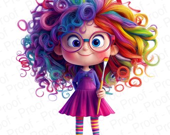 Whimsical Girl Clip Art Bundle: Colorful Kids Illustration (PNG Files)