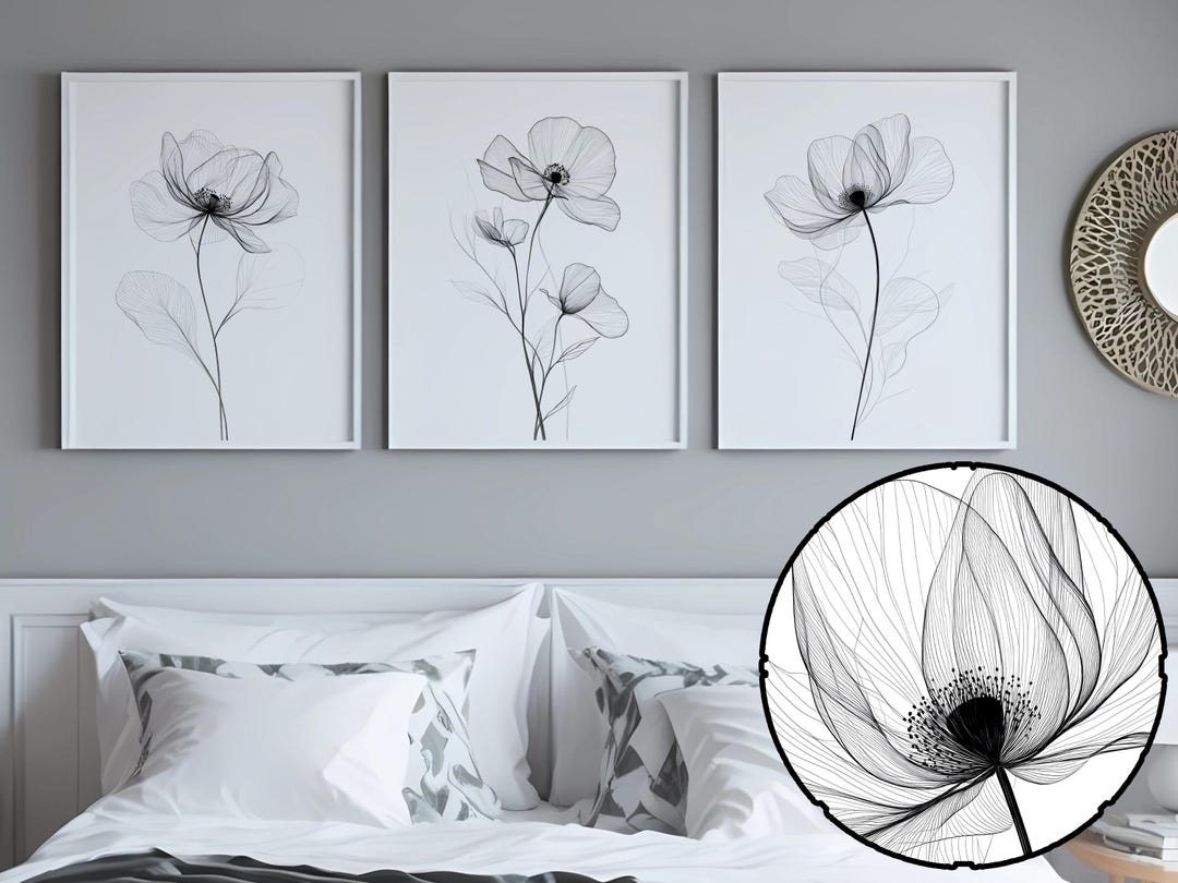 Minimalist Floral Line Art Prints - Set of 3 (digital Download) - Etsy