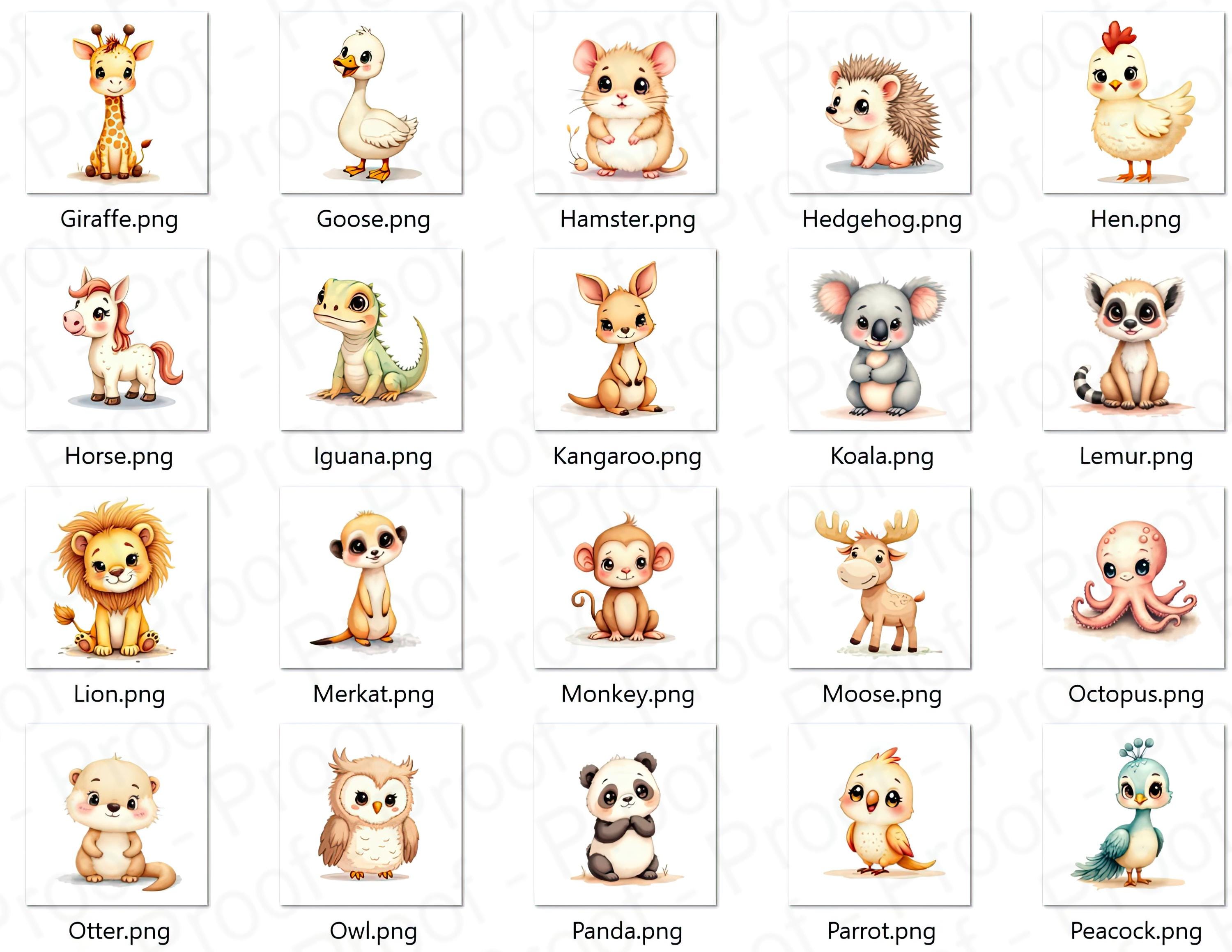 Watercolor Baby Animals Clipart Bundle | Nursery Decor (60 PNG) - Etsy