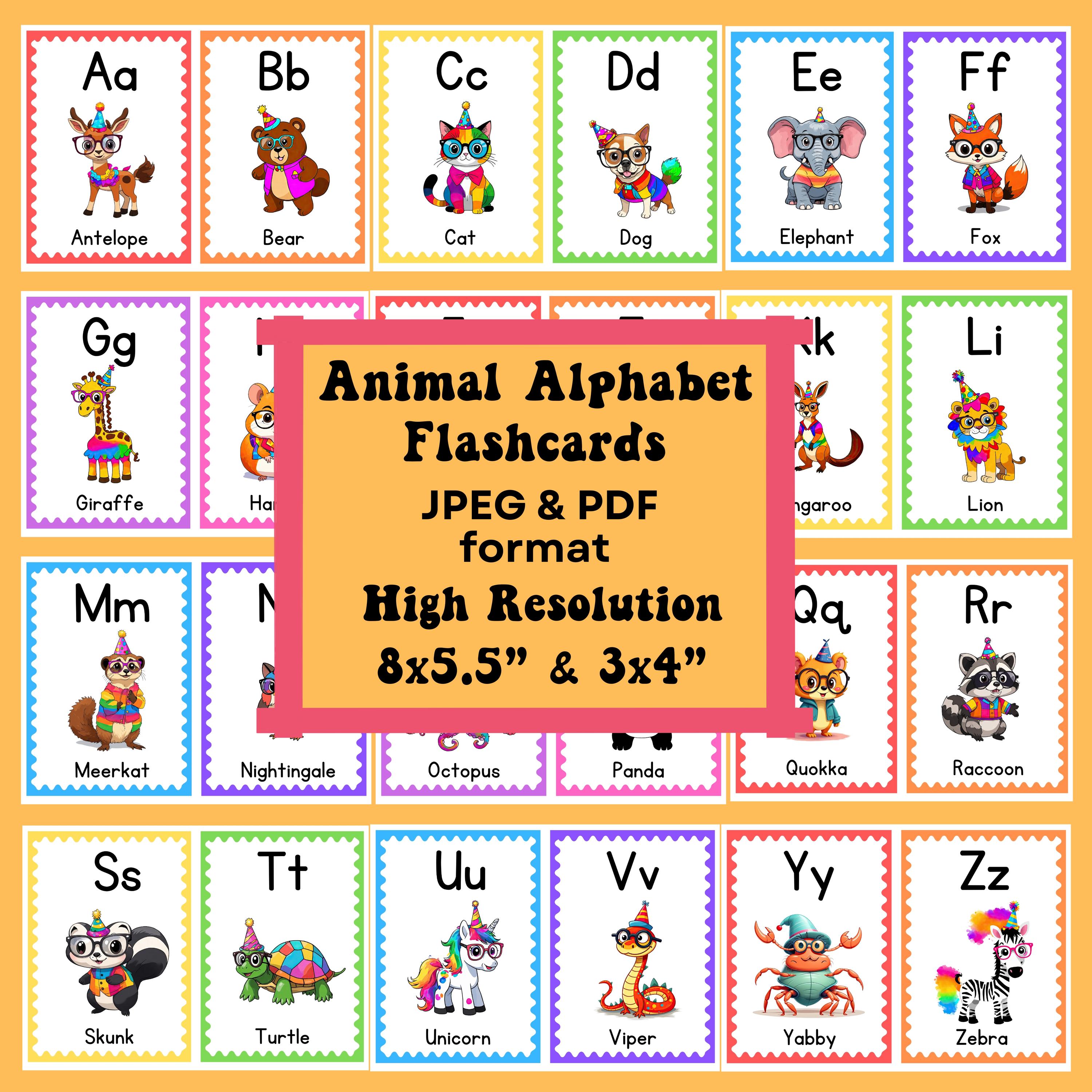 Animal Alphabet Flash Cards: Montessori Homeschool Learning (PDF & JPEG ...