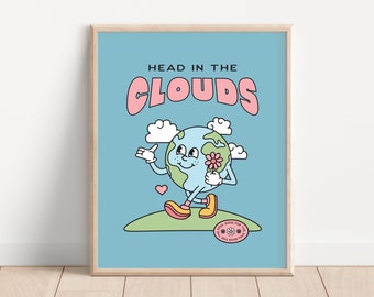 Retro Earth Character Wall Print Quote, Trendy 70's Poster, Digitale Download Print, Afdrukbare Muurkunst, Positieve Bevestiging Print