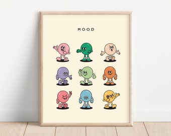 Retro Emotions Wall Print Quote, Mood Poster, Digital Download Print, Cute Classroom Decor, Positive Affirmations Print, Trendy 70's Poster