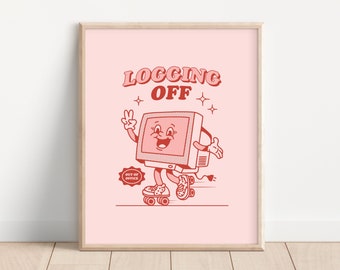 Retro Zitat Wandbild, Trendiges Poster, Digital Download Druck, Große druckbare Kunst, Out Of Office, Retro Charakter Wandkunst, Rosa Wandbild