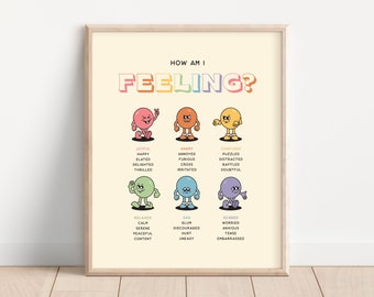Emoties muur print, stemming en gevoelens poster, digitale download print, schattig klas decor, emotionele regulatie poster, kalmerende hoek kunst