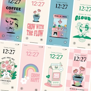 Retro iPhone Wallpaper Bundle, Phone Lock Screen, iOS Wallpapers, Positive Affirmation Quotes, iOS 16, Digital Download Wallpaper