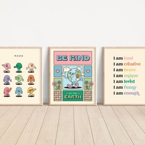 Retro Poster Set of 3, Trendy Wall Decor, Retro Classroom Posters, Digital Download Printable Art, Positive Affirmation Print, Gallery Wall