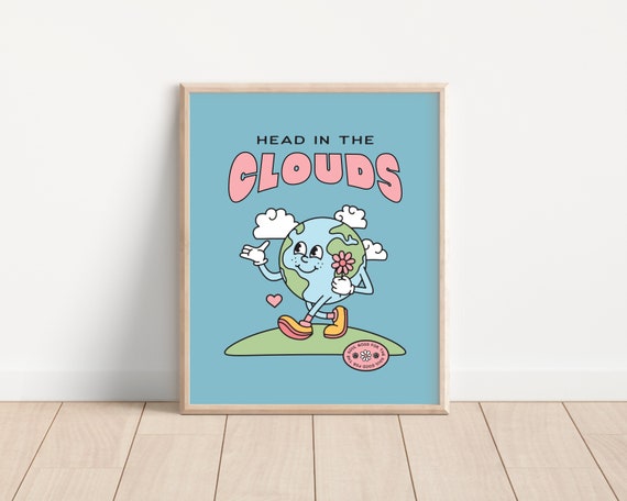 Retro Earth Character Wall Print Quote, Trendy 70's Poster, Digital Download Print, Printable Wall Art, Positive Affirmation Print