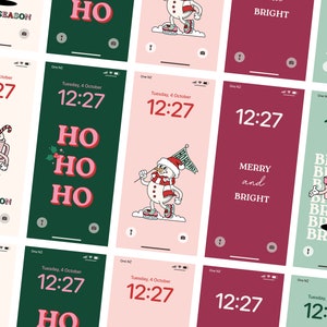 Groovy Christmas iPhone Wallpaper Bundle, Retro Holiday Phone Background, Trendy iOS Wallpaper, iOS 16, Digital Download Wallpaper, Set of 5