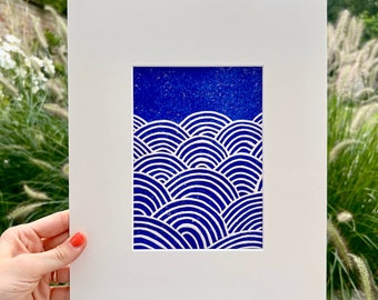Waves | Linocut Print | Blind Embossed Print