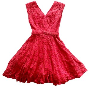 50s MCM Red Lace Vintage Dress image 4