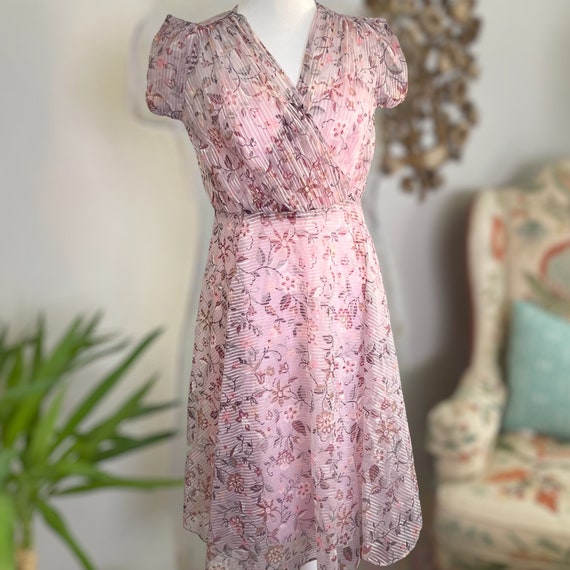 80s Sheer Floral Dress - image 1