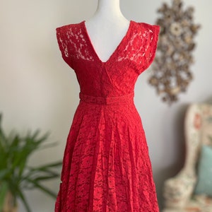 50s MCM Red Lace Vintage Dress image 6