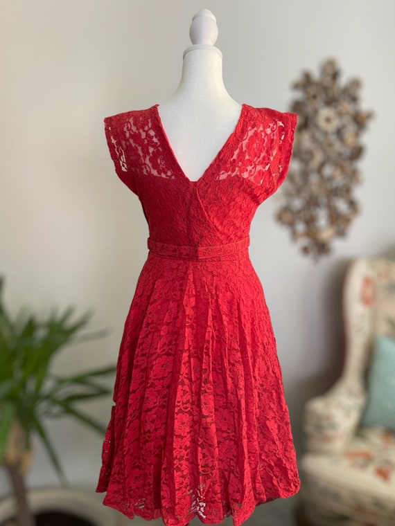 50s MCM Red Lace Vintage Dress - image 6