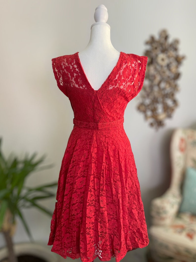 50s MCM Red Lace Vintage Dress image 6