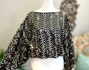 60s/70s Sequin Batwing Formal Blouse