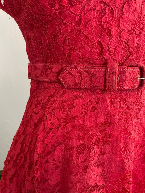 50s MCM Red Lace Vintage Dress - image 3